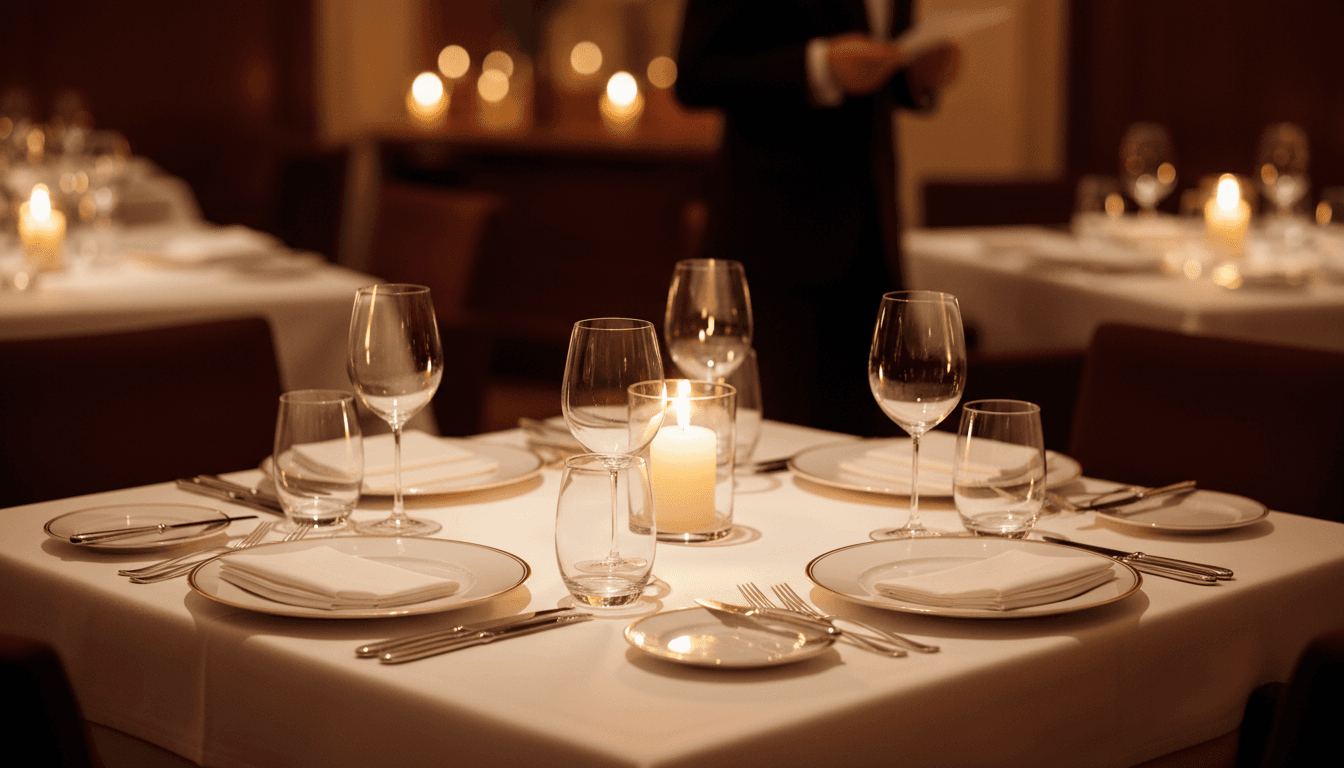 Elegant table setting with candlelight at an upscale restaurant in Treviglio